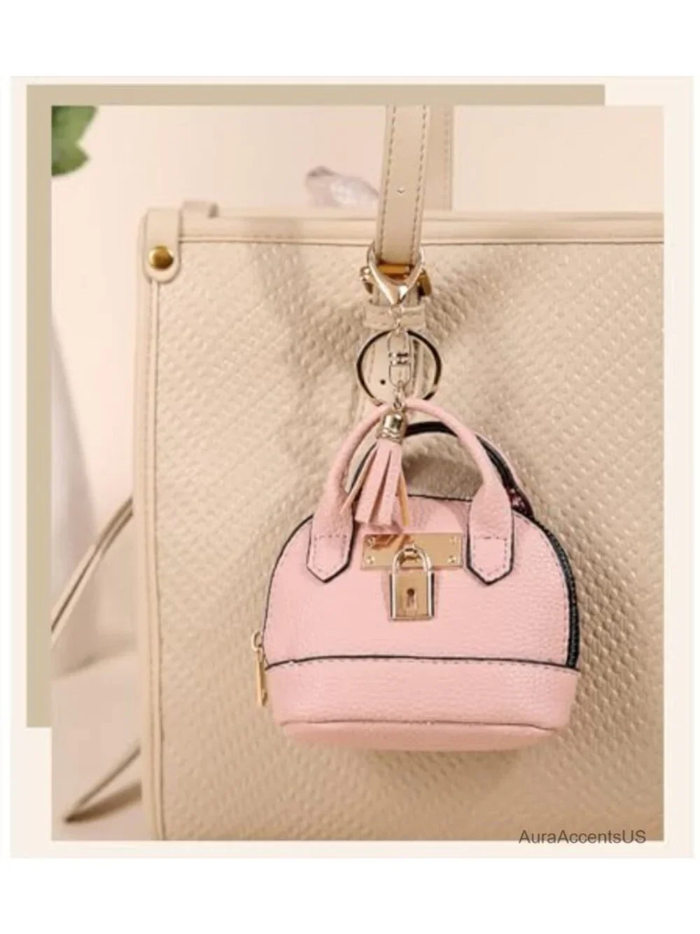 Mini Tote Purse Keychain PU Leather Coin Wallet